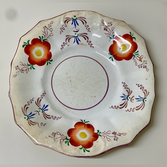 19th Century Antique Gaudy Welsh 12 Sided Scalloped Hand Painted Biscuit Tray - Picture 11 of 12